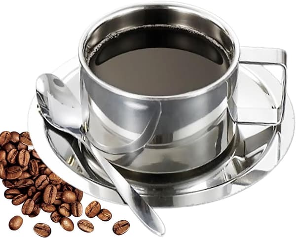 Espressokopsæt, 304 Rustfrit Stål Dobbeltvægget Kaffekop Med Ske Og Underkop, Til Hjemmet, Kontoret Og Cafeer, 200 Ml, Sølv