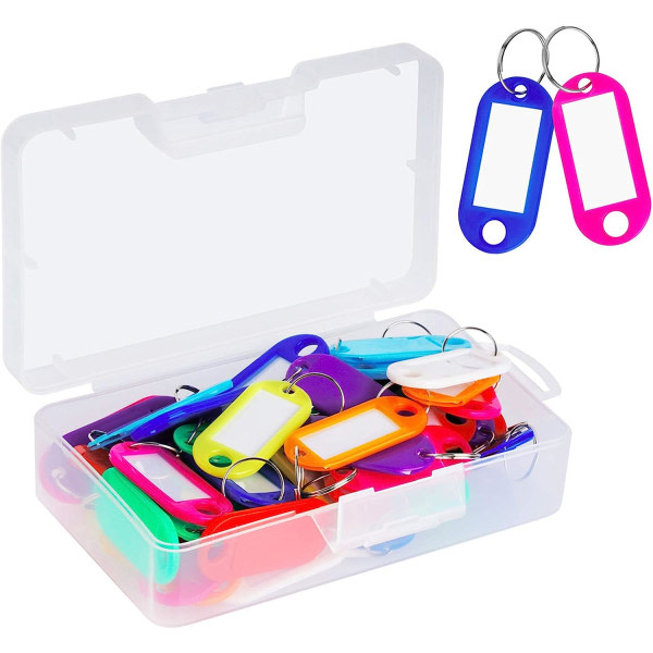 50-pack plastnyckeletiketter med behållare, nyckeletiketter med ring och etikett W