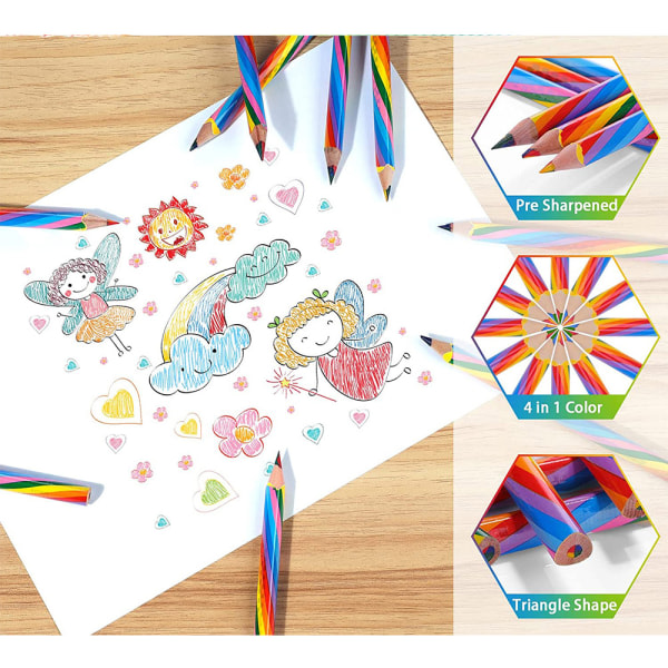 TG Rainbow Pencils 12 roliga regnbågsfärgade pennor, 4 i 1