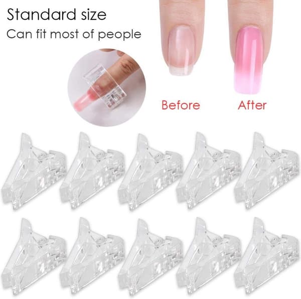 Gennemsigtige negletipsclips, hurtigbygningsform til manicure, 10 stk./sæt