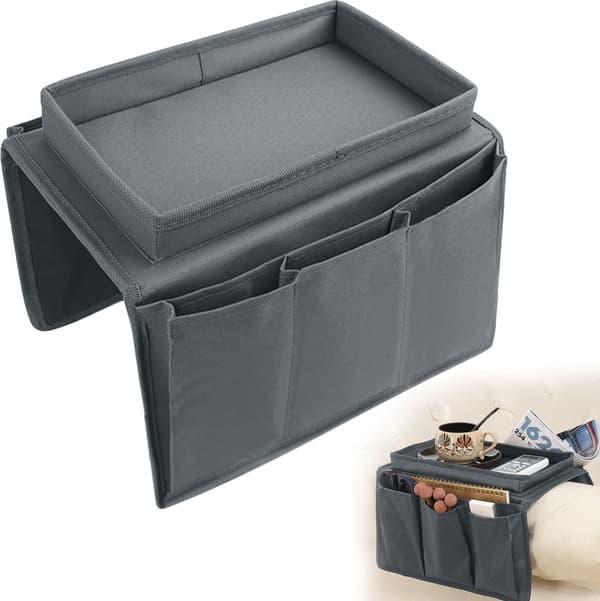 Stykke (grå) Sofa Armlene Organizer - med koppholderbrett - Sofabrett - Stol Hengende Oppbevaringsveske