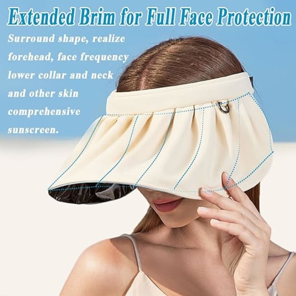 Solskydd för kvinnor (vitt), anti UV-solbeskyttelse, cap med bred brættning