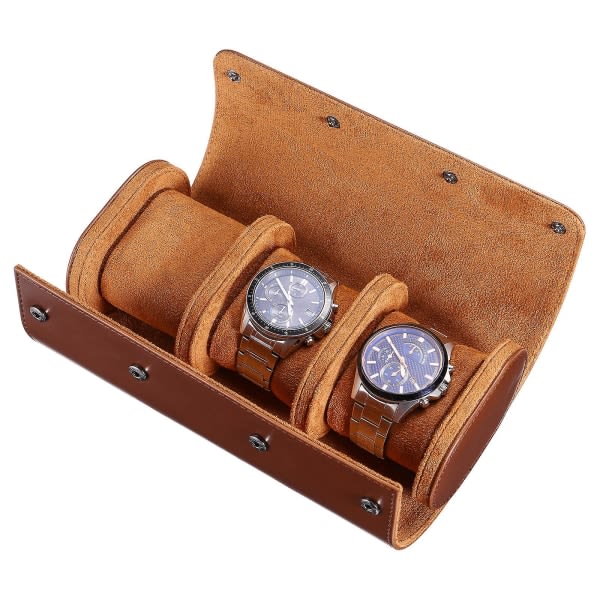 Hemobllo 3-facks Läder Watch Case Roll Organizer Bärbar klocka (brun)