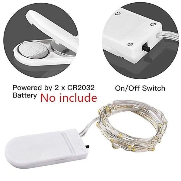 10 stk LED-Fejljus 1m 10 LED'er Kobbertråd Batteri