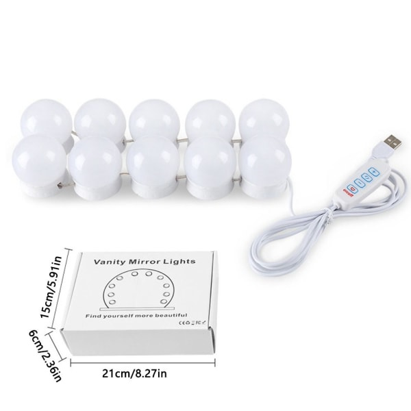 10 LED sminkspegellamper Dimbar LED vegglampe for sminkebord