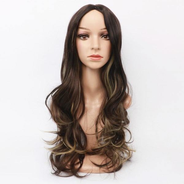 TG Pitkä Aaltoileva Synteettinen Peruukki Naisille Gradientti 24 Tuumaa Natural Curly W