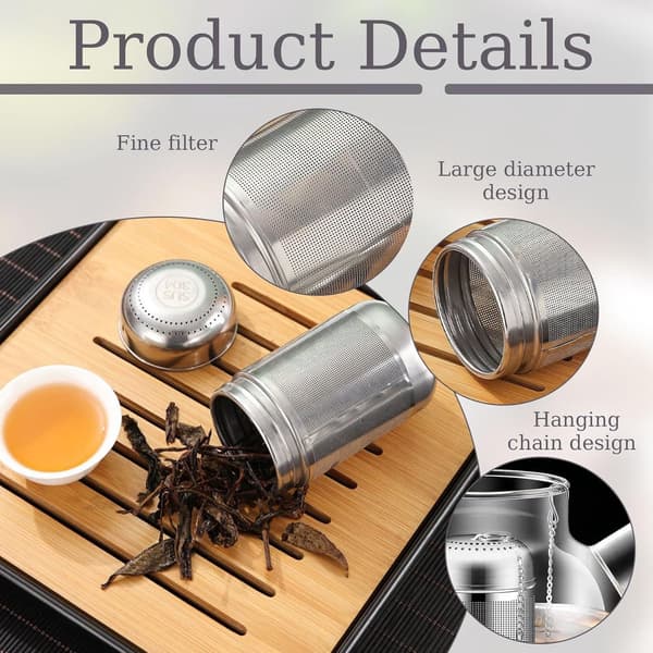 Te-infuser-si, 316 rustfrit stål finmasket si med hængende kæde til løsbladste, urter og suppe, 2-pak, 8 x 4 cm
