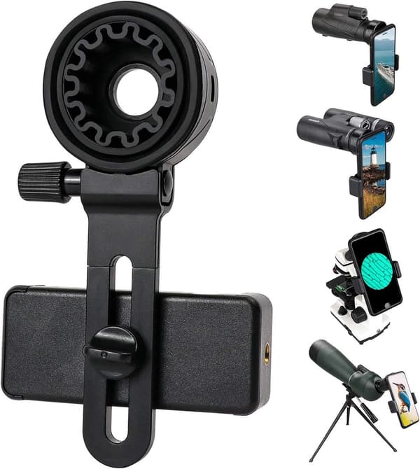 Universal Smartphone Adapter Mount, Justerbar 28-49mm Okularholder til Kikkert, Mikroskoper og Spotting Scopes, Sort