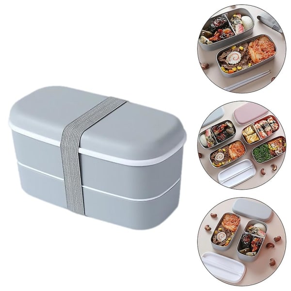 1 setti kaksoiskerroksinen lounaslaatikko Bento Box lounasastiat opiskelijoille ja työntekijöille (15,5 x 8,5 cm, harmaa)