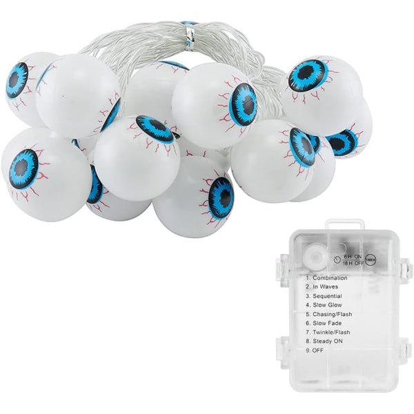 Spöklika Ögonboll-Ljusslingor, 3m 20 Ljus LED Halloween-färgade Ögonboll-Ljus Utomhus, Varmvit, Batteridriven