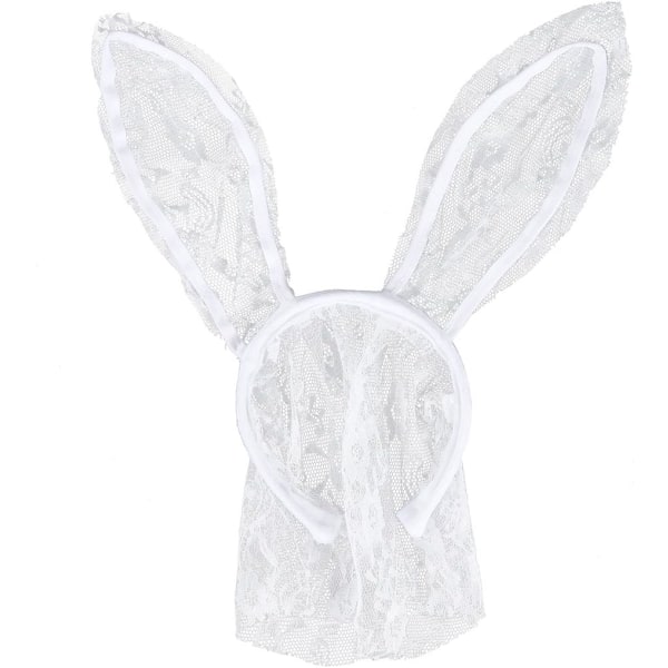 Galaxy Halloween dam spets kaninöron slöja hårband (vit) 1 st Hvid