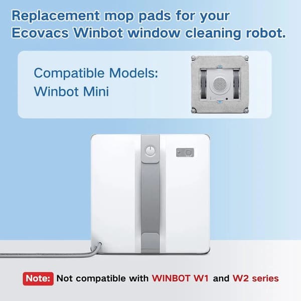 8-pak rengøringspuder til ECOVACS Winbot Mini vinduespudserrobot, genanvendelige vaskbare klude til stribefri vinduespudsning, grå
