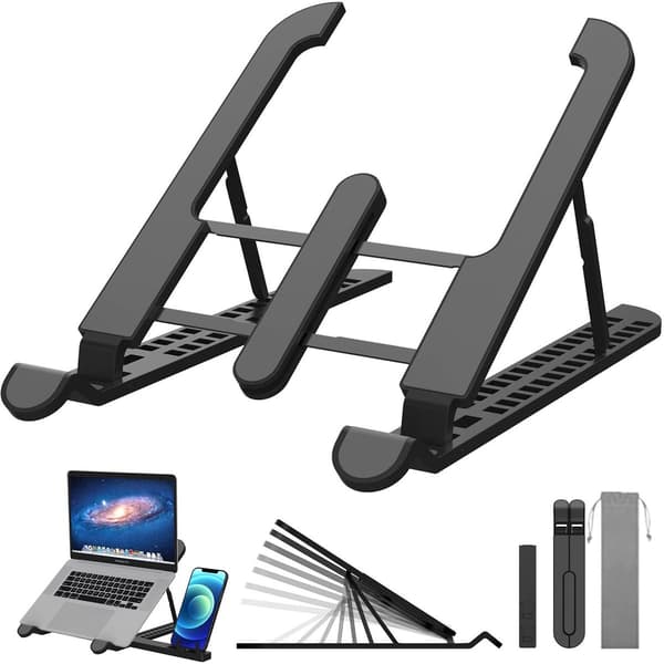Justerbart laptopstativ, foldbart aluminiumslegering og ABS, ventileret skridsikkert til rejser og hjemmekontor, 6–15,6 tommer laptops