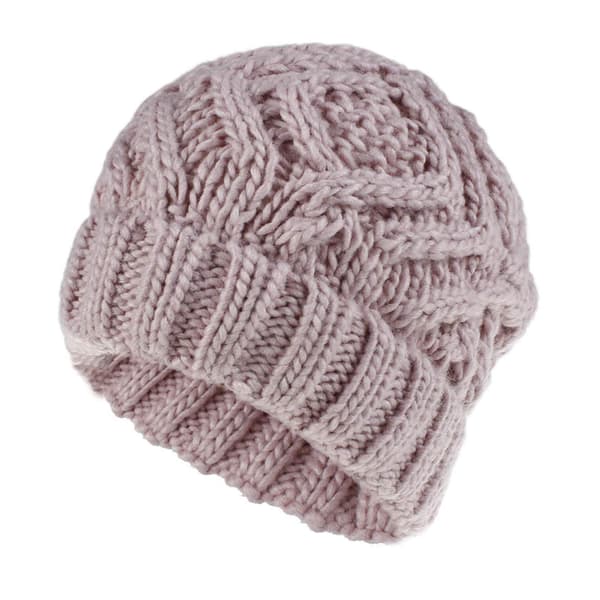 Unisex Vinter Varm Strikket Hue Hat Rombe Chunky Weave Solid Cuffed Skull Cap Pink—yux Pink