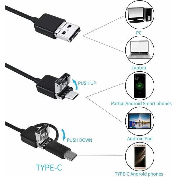 USB Orminspektionskamera, 2.0MP IP67 Vattentät USB C Endoskop, Typ-C Kamera med 8 Justerbara LED-lampor för Android, PC