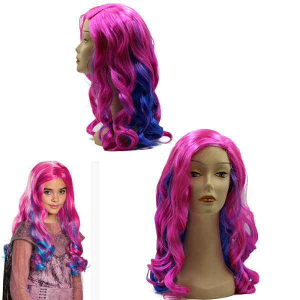 TG Barn Flickor Ombre Långa lockiga peruker Tjockt hår Descendants 3 Cosplay Peruk
