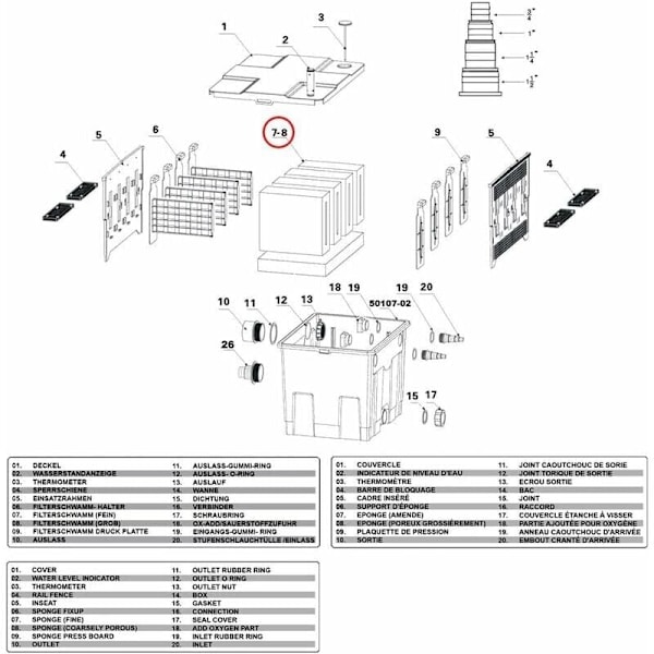 Reservedel Biologisk Filter CBF-350 Komplett sett med filtersvamper Skumfilter..DEBUNS