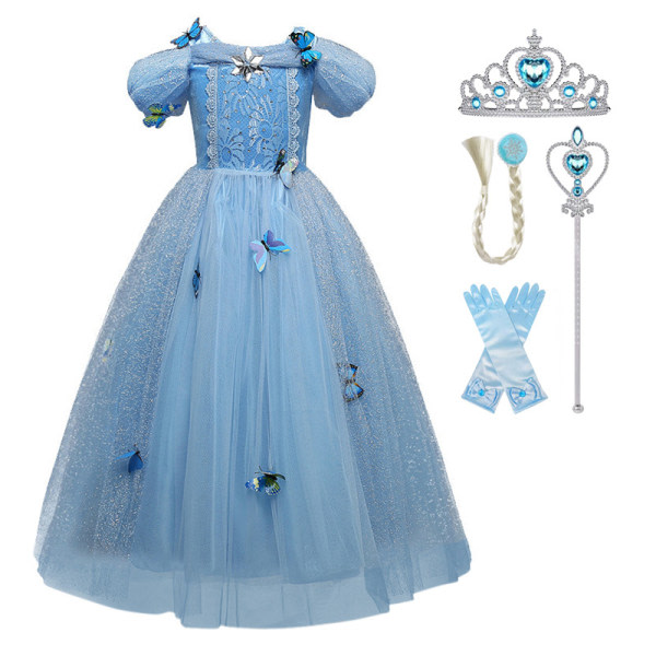 Cinderella Princess Dress Girl Butterfly Dress Princess Dress Cinderella Cosplay kostym Födelsedagsfest Halloween