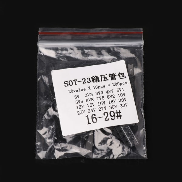 200 stk SOT23 SMD Diode Prøvesæt 20 sortere hver 10 stk 3V-33V Zener SMD Diode