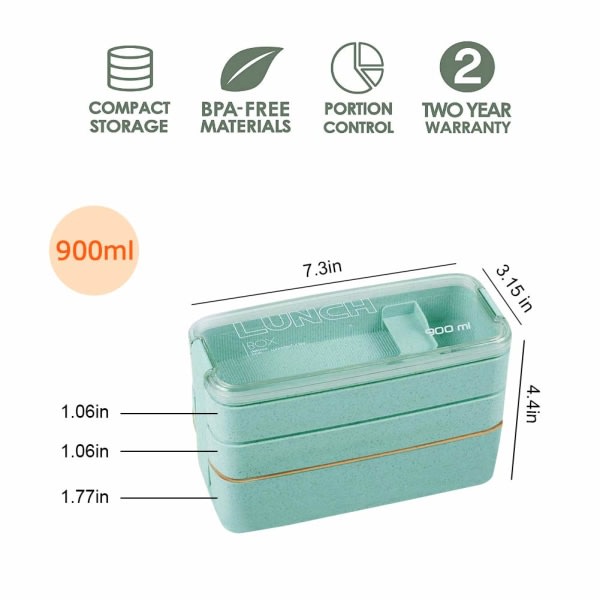 Bentobox Lunchlåda, 3-i-1 fackbehållare, läckagesäker