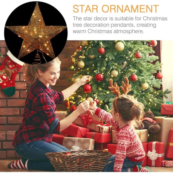 Julepynt, gylden julepynt, glittertræ, hul stjerne, juletræspynt, festpynt, stjernepynt