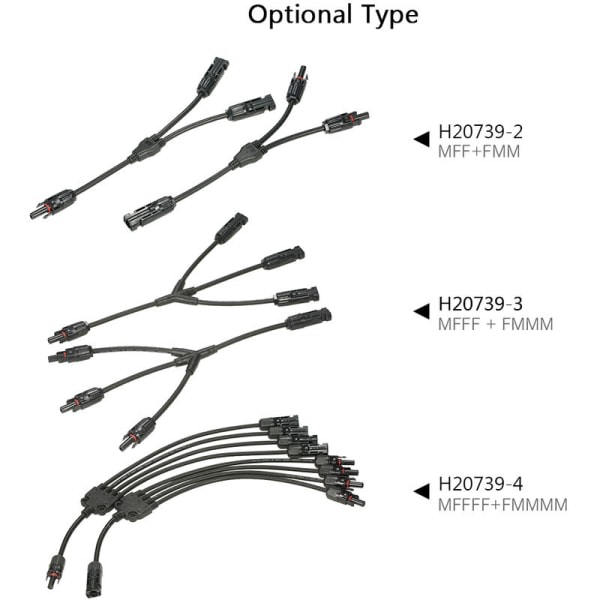 MC4 Y Branch Solpanels Kabelkontaktadapter, 1 par M/FFF ja F/MMM - 1 par M/FFF ja F/MMM