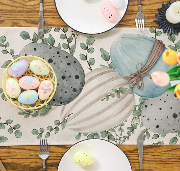 Easter Table Runner, Easter Egg Decorations Happy Easter Runner for Table Seasonal (13'' x 72'')_yux