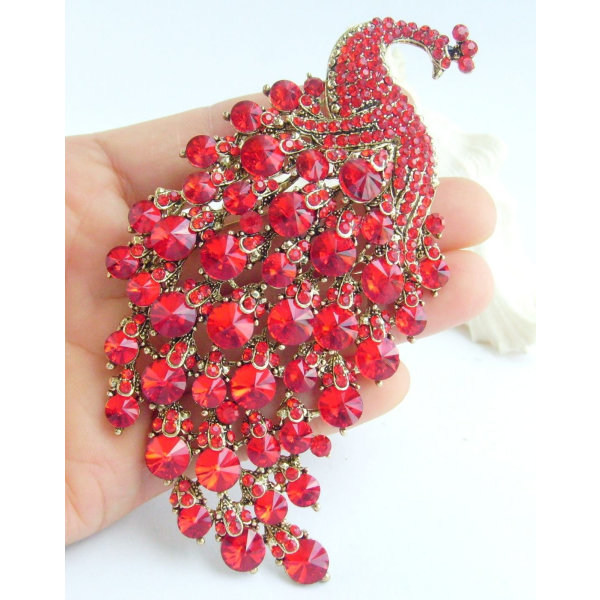 Fargerik påfugl brosje diamant dame corsage
