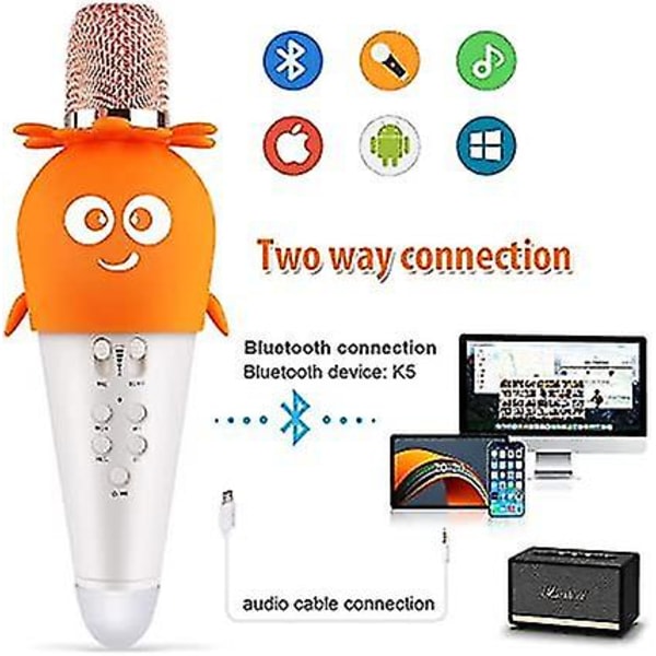 Karaokemikrofon til barn, trådlös Bluetooth mikrofon for barn som sjunger, karaokeudstyr til barn med farveglada lamper vit med blå