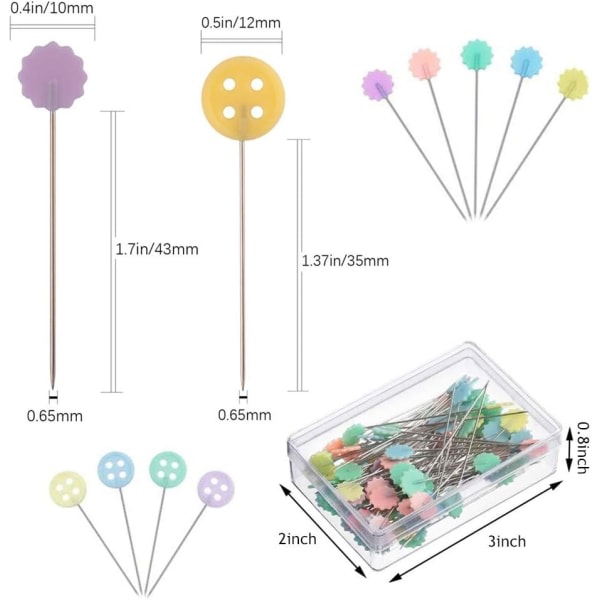 Galaxy 200 stykker sy-nåler med oppbevaringsboks knapp Blomstersømmenåler DIY håndverksdekor