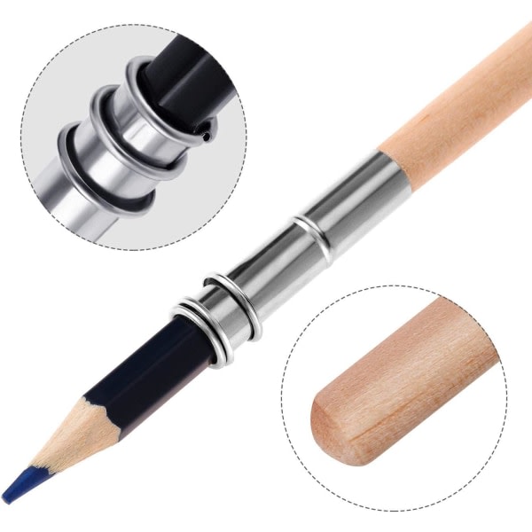 Galaxy 12 deler trä Pencil Extenders Art Pencil Forlengare Crayon med aluminiumhåndtag