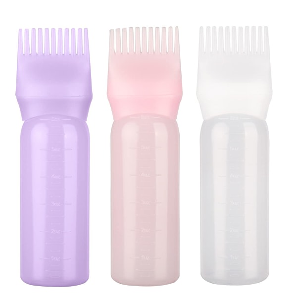 TG 3-pack hårfärgningsborsteflaska rotkamapplikatorflaska kam hårfärgningsflaska med gradert skala (3 farger)