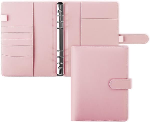 A5 Budsjettperm, Påfyllbar PU-skinnplanleggeromslag med 6 ringer og magnetisk lukking for budsjettplanlegging, Rosa