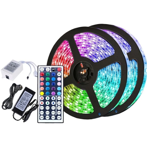 RGB LED Slingor Färgskiftande LED Strip 60st IP20 med 44 Knappars Fjärrkontroll 10M