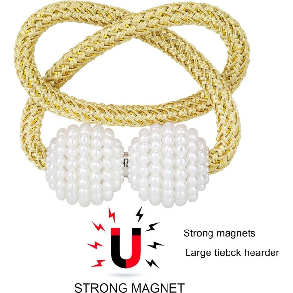 Magnetiske gardinbindinger for vindusdekor (2-pakning) - Vevklemmer for gardinpærler for hjemmekjøkken kontorsvinduer (gull)