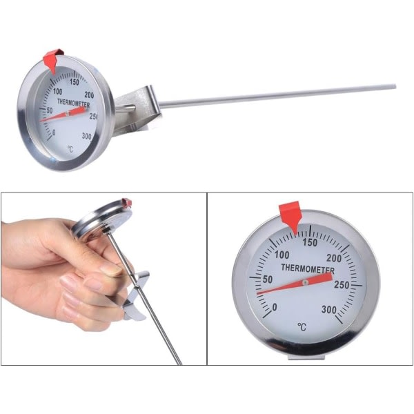Bärbar matlagningstermometer i rostfritt stål, 12 tum lång termometer för matlagningssond för kök, med klämma, perfekt för BBQ-vattenkokare