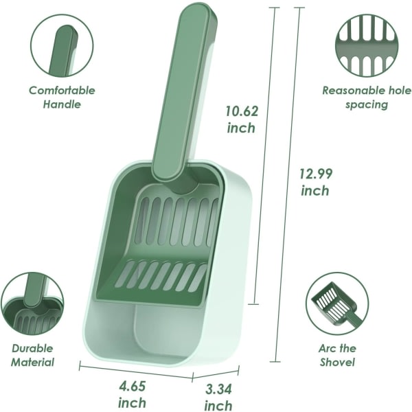 Galaxy Kattesandsskuffe med Holder, Kattesandsskuffe i Plast, Dyp Spade, Stor Kapasitet (Grønn) Grønn