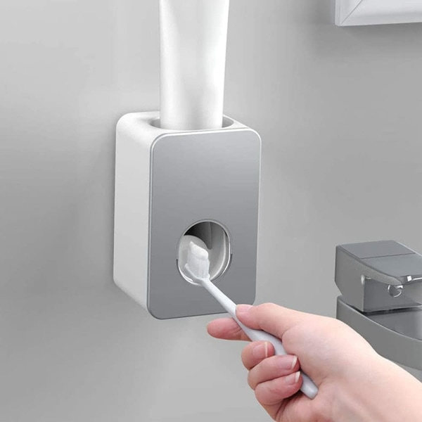 2 stk (sort+grå) Tandpasta Dispenser til badeværelse, automatisk vægmonteret