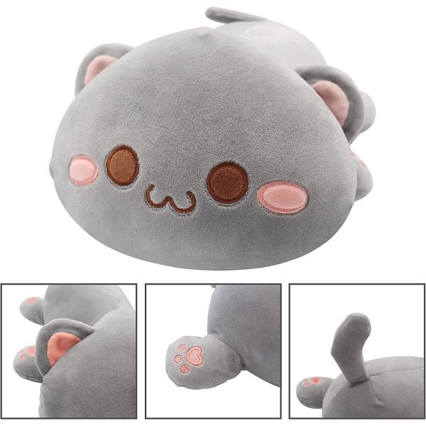 Søt kattunge plysj 11,8'' myk plysj bamse, søt katt plysj kjæledyr, Anime plysj katt pute leker for barn Jenter Gutter, Grå