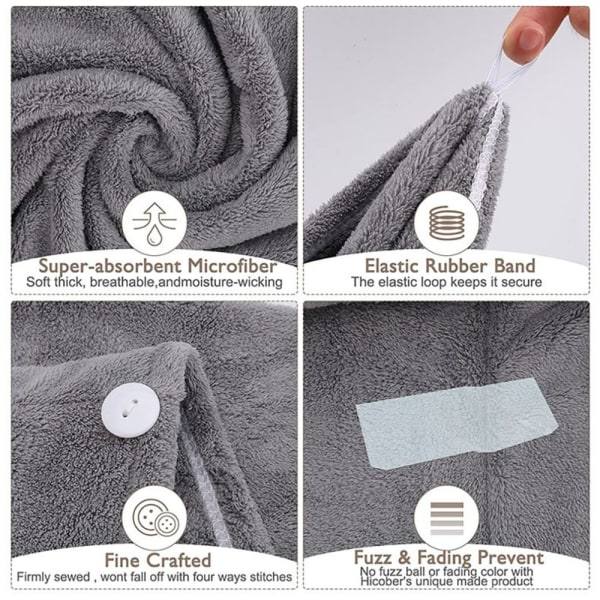 TG Mikrofiber Hårhanddukswrap Torkande Hårhatt GRÅ GRÅ