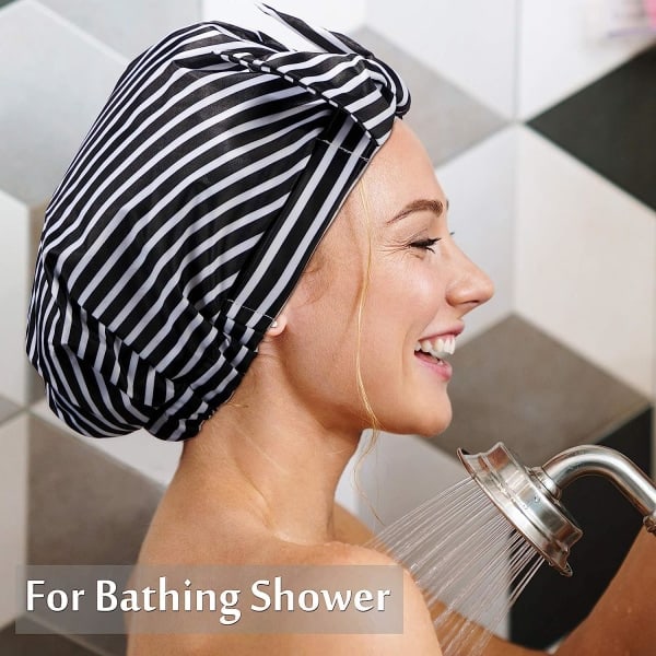 TG 3 delar duschmössor för kvinnor, vattentäta återanvändbara duschhårmössor Elastik fåll Turban duschbadmössor