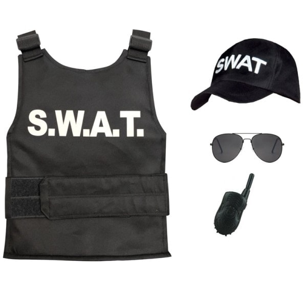 SWAT Skuddsikker Vest & SWAT Caps Kostyme Fancy Dress for Barn zdq