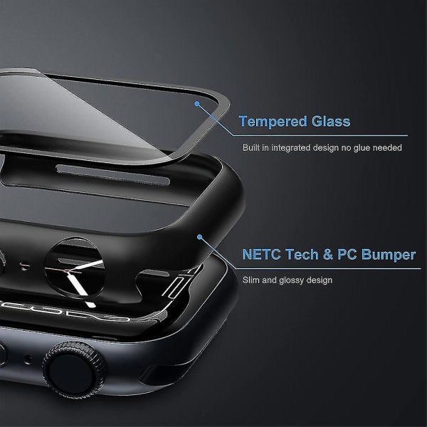2 stk. 41/45 mm ur med skærmbeskyttelse til Apple Watch Case 7 sort 45 mm