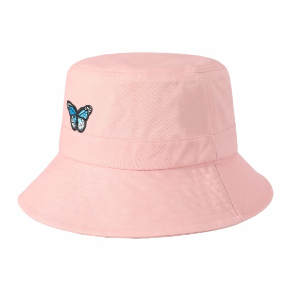 Unisex Broderte Bucket Hat Sommer Fiskehatt for Menn Kvinner Tenåringer Rosa