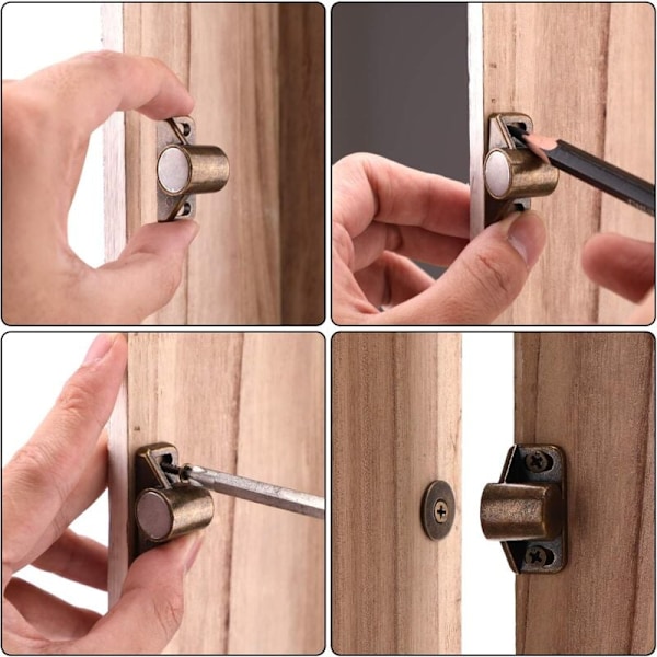Magnetiske dørlåser fra Pieces, skapmagneter med skruer i rustfritt stål for kjøkkenskap, skyvedørslukking (bronse)