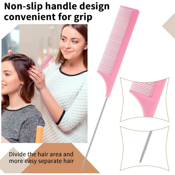 TG 3-pack (rosa) hårkam, highlight-färgning, spetsig svanskam