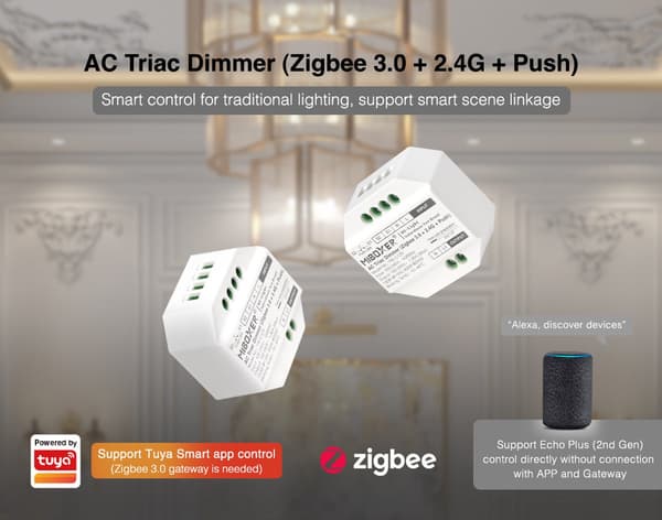 Miboxer TRI-C1ZR AC Triac Dimmer Modul, Zigbee 3.0 + 2.4G + Push Dimming Smart Ljusströmbrytare, 100-240V för Smart Hem LED-belysning