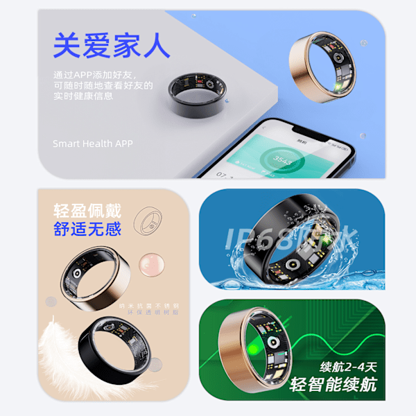 Privat modell R11M smart ring puls syremättnad 100+ sportlägen Smart Ring smart ring black