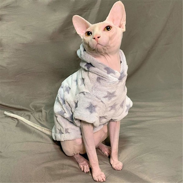 Hårlösa kattkläder Sphynx/tysk katt höst och vinter förtjockade huvkläder-M