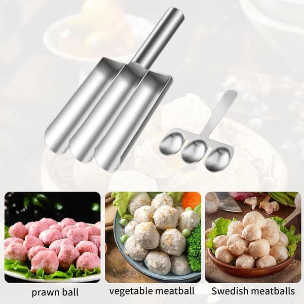 3-i-1 Köttbullsformare med Spatel, 304 Rostfritt Stål, Gör 3 Samtidigt, Diskmaskinssäker för Hemmakök